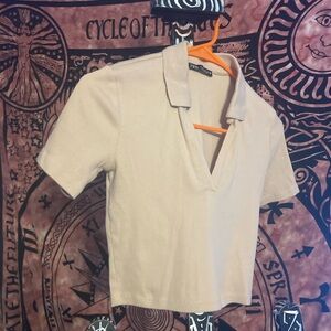 Zara Light Pink Ribbed Polo Crop Top